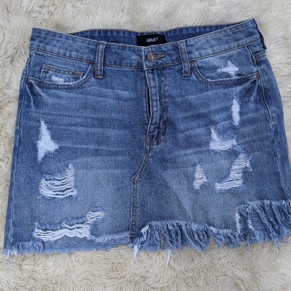 Vervet Distressed High Waisted Denim Skirt 28